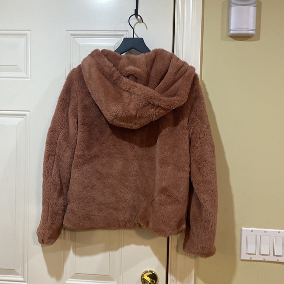 New Blush J Mauve Dusty Pink rose faux fur hood jacket - Picture 7 of 7